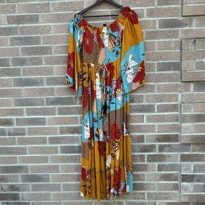 Me 2 Magic Maxi Dress Women Medium Boho Floral Peasant Tiered Anthropologie